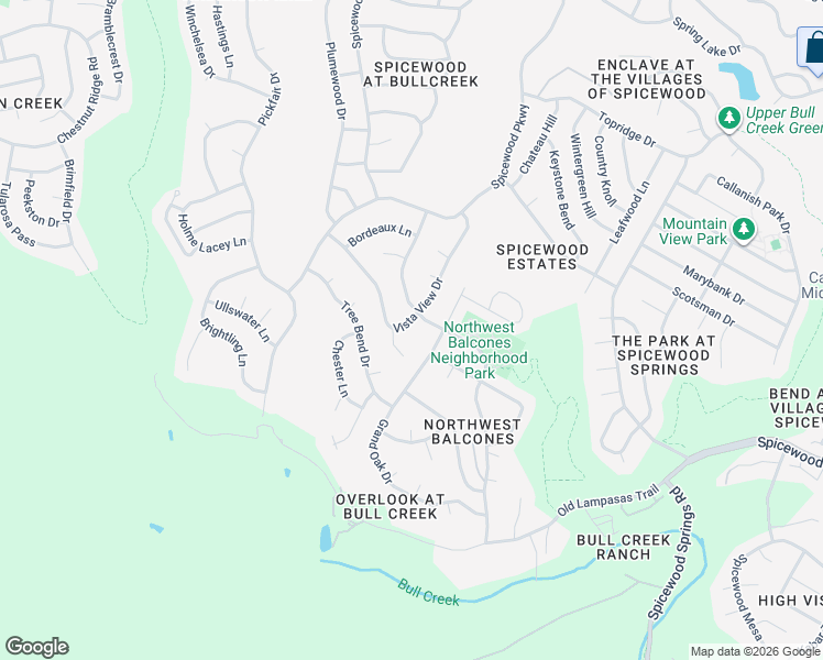 map of restaurants, bars, coffee shops, grocery stores, and more near 9631 Vista View Drive in Austin