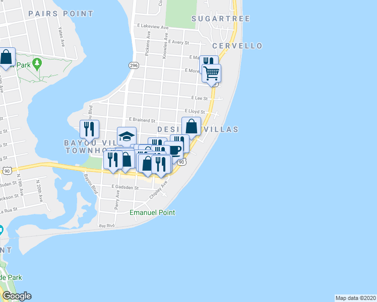 map of restaurants, bars, coffee shops, grocery stores, and more near 810 Scenic Highway in Pensacola
