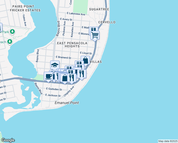 map of restaurants, bars, coffee shops, grocery stores, and more near 810 Scenic Highway in Pensacola
