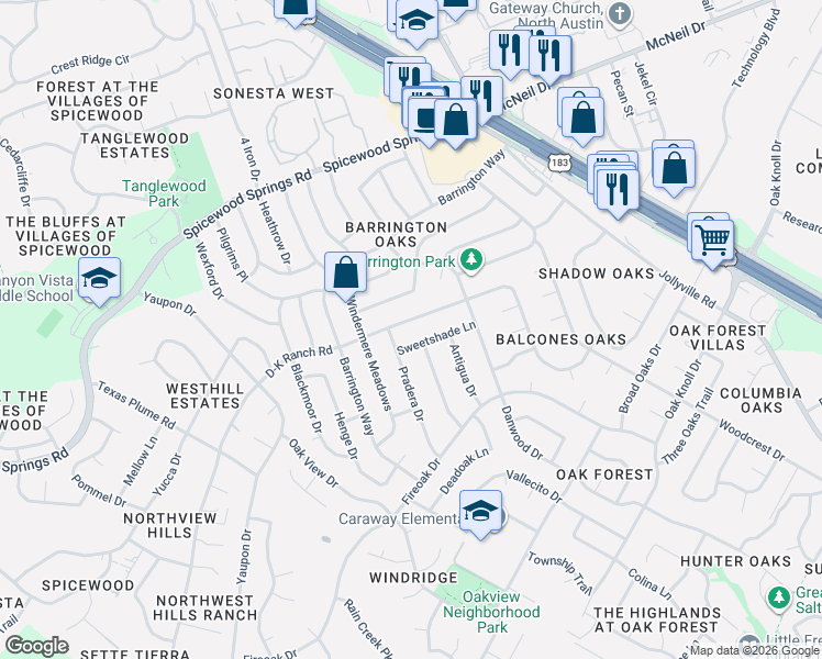 map of restaurants, bars, coffee shops, grocery stores, and more near 11502 D-K Ranch Road in Austin