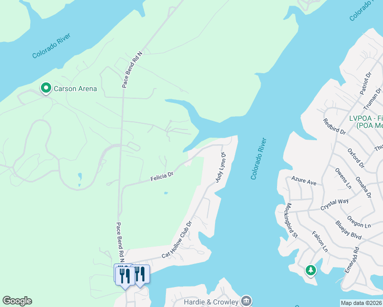 map of restaurants, bars, coffee shops, grocery stores, and more near 22520 Felicia Drive in Spicewood