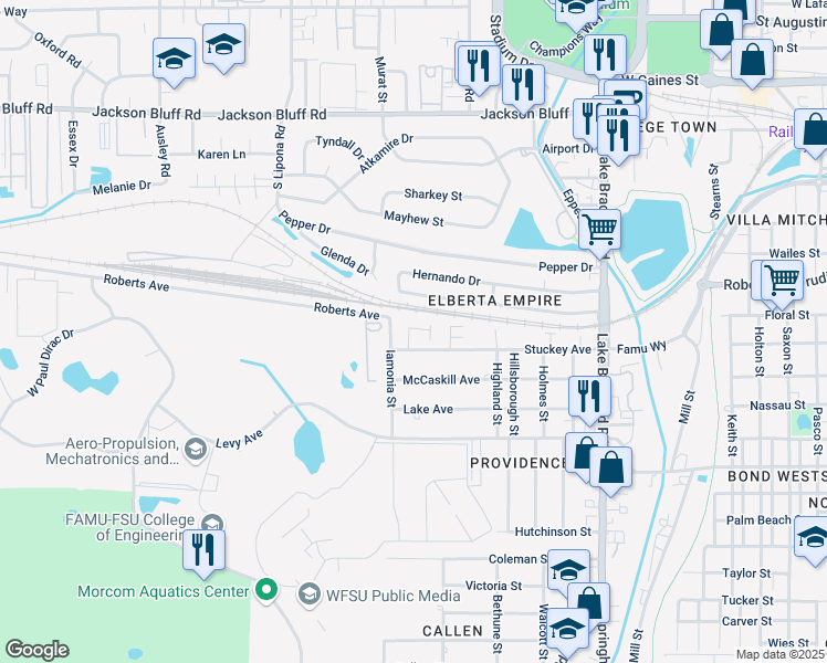 map of restaurants, bars, coffee shops, grocery stores, and more near 1644 Stuckey Avenue in Tallahassee