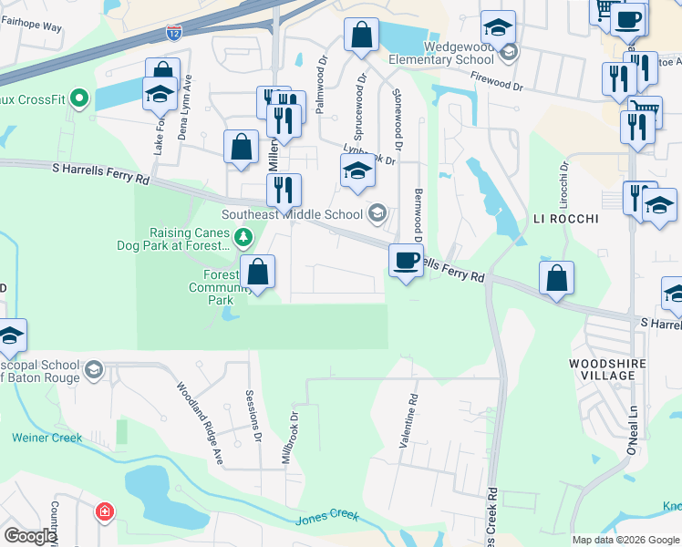 map of restaurants, bars, coffee shops, grocery stores, and more near 14755 Colonel Allen Court in Baton Rouge