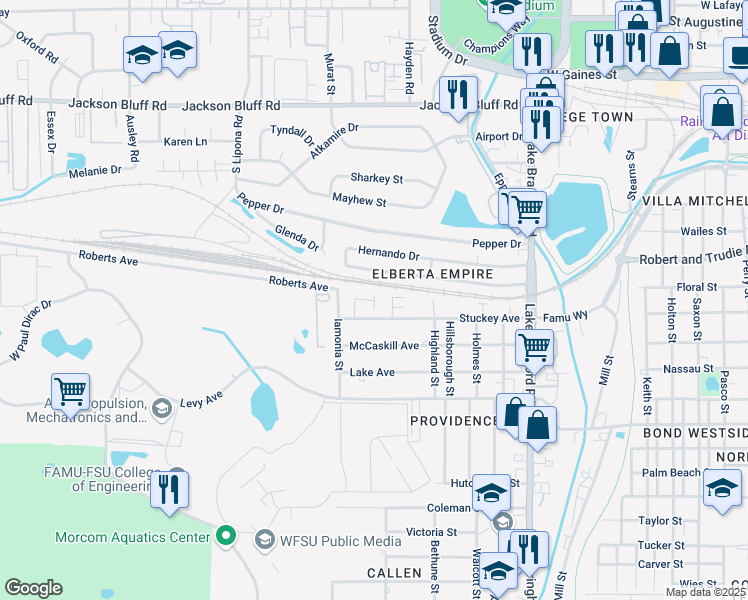 map of restaurants, bars, coffee shops, grocery stores, and more near 1644 Stuckey Avenue in Tallahassee