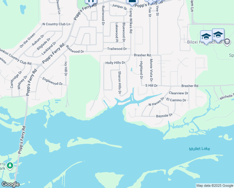 map of restaurants, bars, coffee shops, grocery stores, and more near 722 Canterbury Drive in Biloxi