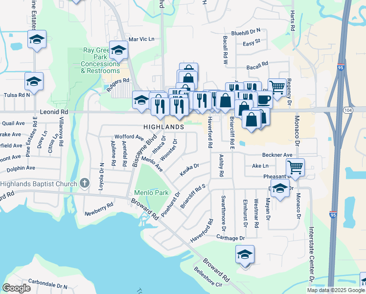 map of restaurants, bars, coffee shops, grocery stores, and more near 10514 Suomi Street in Jacksonville