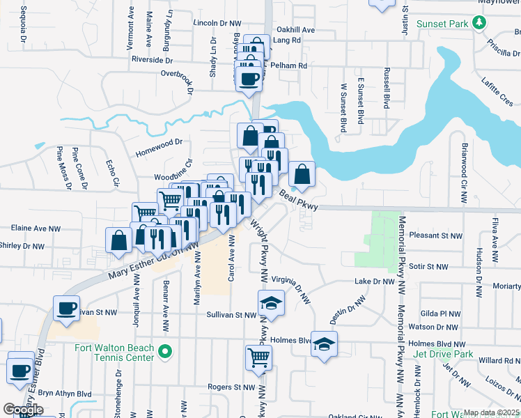 map of restaurants, bars, coffee shops, grocery stores, and more near 402 Mary Esther Cut Off Northwest in Fort Walton Beach