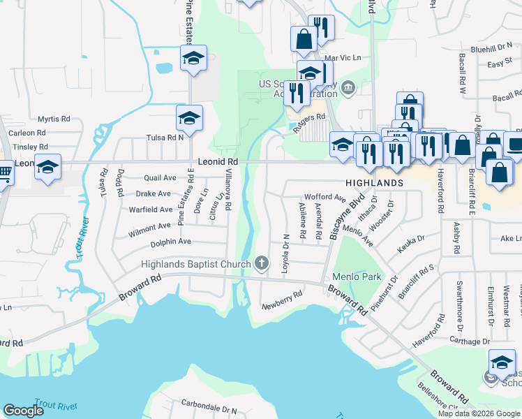 map of restaurants, bars, coffee shops, grocery stores, and more near 10563 Rutgers Road in Jacksonville
