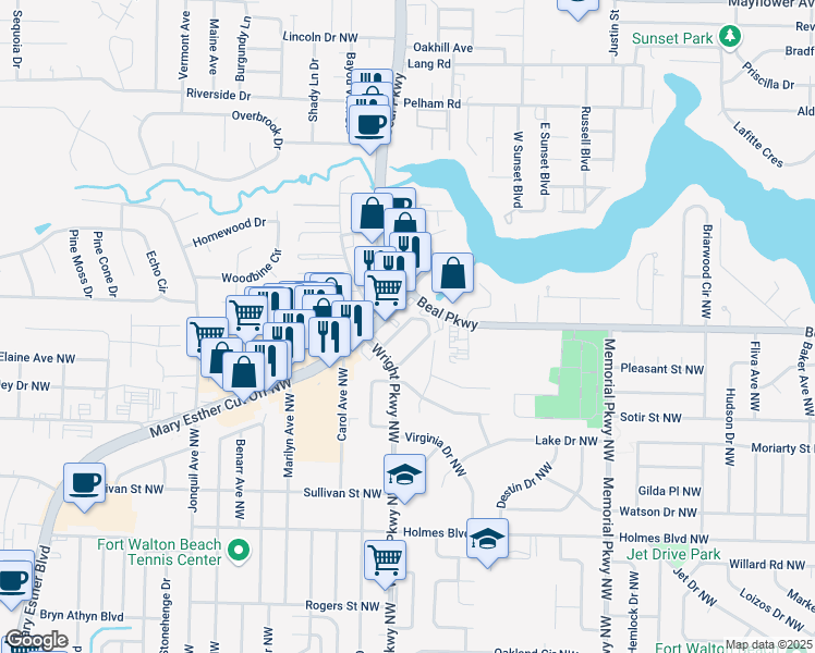 map of restaurants, bars, coffee shops, grocery stores, and more near 402 Marshall Court in Fort Walton Beach