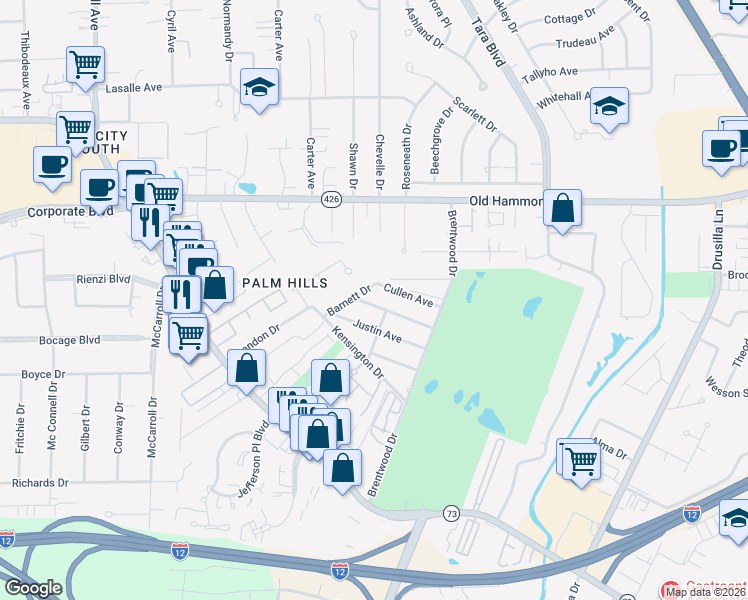 map of restaurants, bars, coffee shops, grocery stores, and more near 8460 Cullen Avenue in Baton Rouge