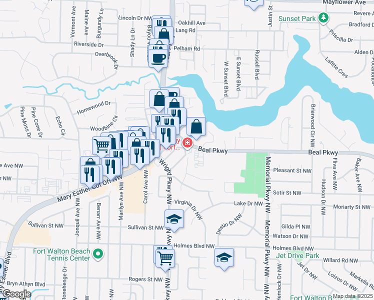 map of restaurants, bars, coffee shops, grocery stores, and more near 353 Beal Parkway Northwest in Fort Walton Beach