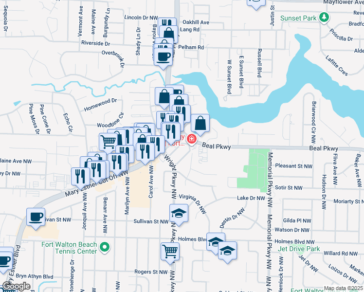 map of restaurants, bars, coffee shops, grocery stores, and more near 402 Marshall Court in Fort Walton Beach