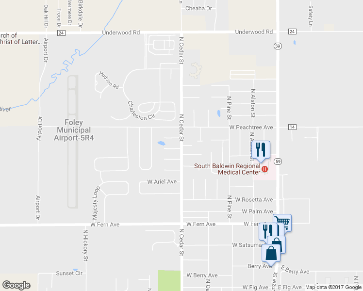 map of restaurants, bars, coffee shops, grocery stores, and more near 400 Dogwood Circle in Foley
