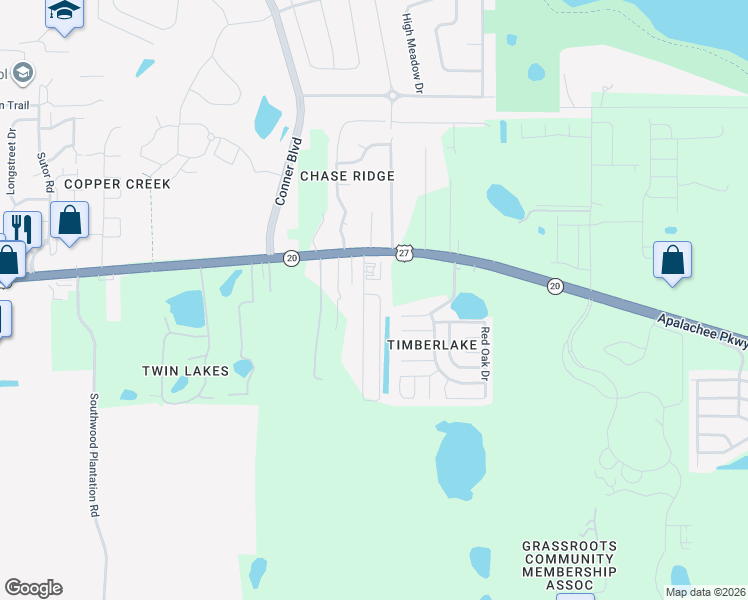 map of restaurants, bars, coffee shops, grocery stores, and more near 2322 Quazar Circle in Tallahassee