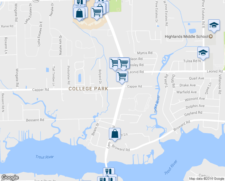 map of restaurants, bars, coffee shops, grocery stores, and more near 3046 Capper Road in Jacksonville