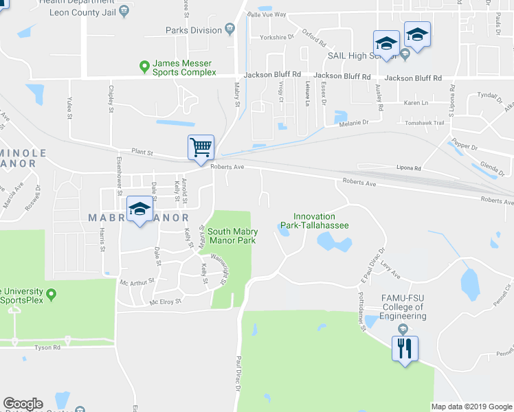 map of restaurants, bars, coffee shops, grocery stores, and more near 402 Florida State Boundary in Tallahassee