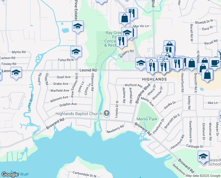 map of restaurants, bars, coffee shops, grocery stores, and more near 10563 Rutgers Road in Jacksonville