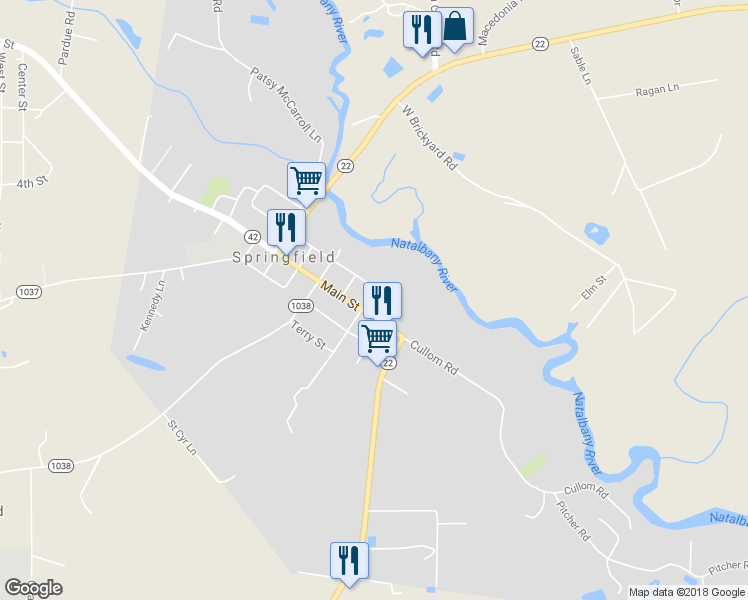 map of restaurants, bars, coffee shops, grocery stores, and more near 33049 Cherry Street in Springfield