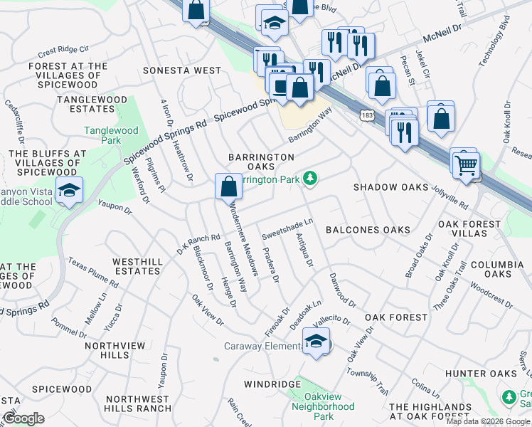 map of restaurants, bars, coffee shops, grocery stores, and more near 11502 D-K Ranch Road in Austin