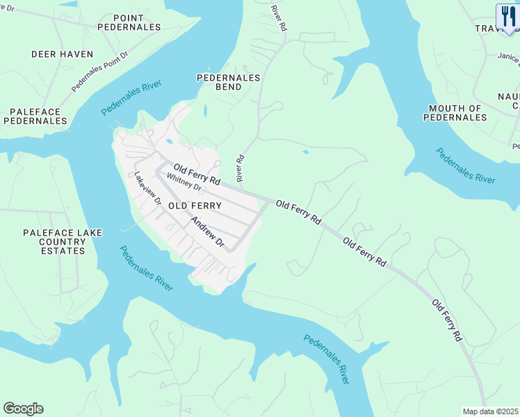 map of restaurants, bars, coffee shops, grocery stores, and more near 24704 Whitney Drive in Spicewood