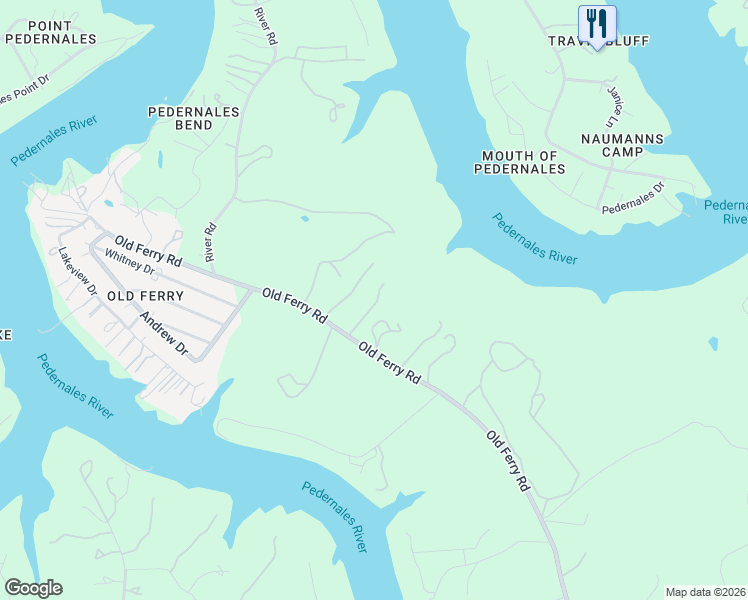 map of restaurants, bars, coffee shops, grocery stores, and more near 24416 Old Ferry Road in Spicewood