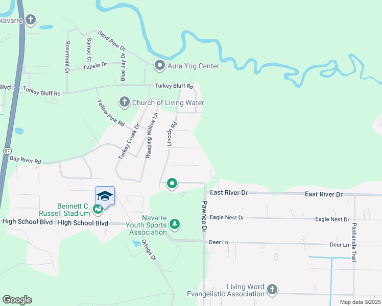 map of restaurants, bars, coffee shops, grocery stores, and more near 8821 Arlington Lane in Navarre