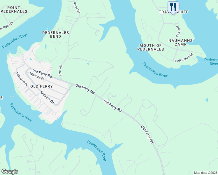map of restaurants, bars, coffee shops, grocery stores, and more near 24416 Old Ferry Road in Spicewood