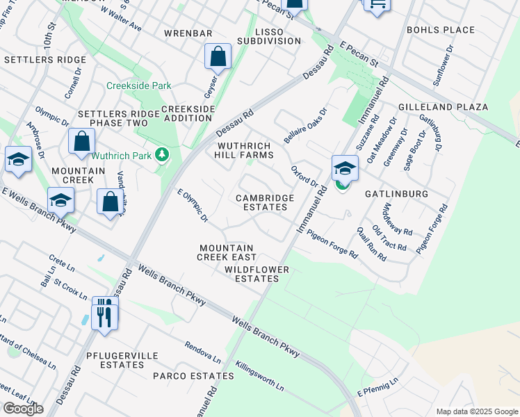 map of restaurants, bars, coffee shops, grocery stores, and more near 1014 Pigeon Forge Rd in Pflugerville