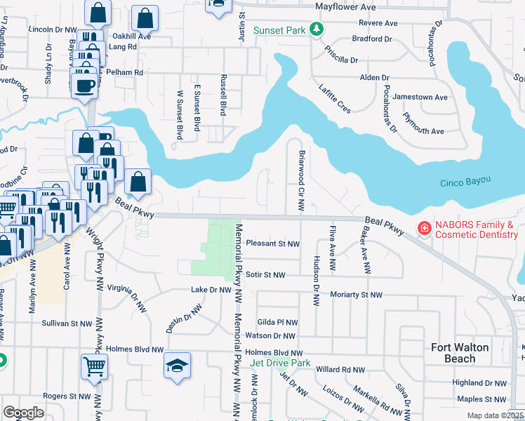 map of restaurants, bars, coffee shops, grocery stores, and more near 250 Ventura Circle Northwest in Fort Walton Beach