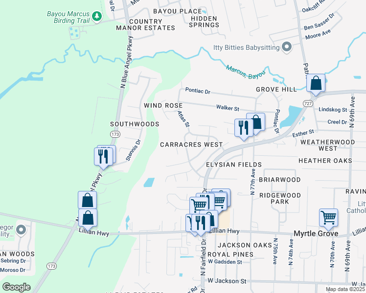 map of restaurants, bars, coffee shops, grocery stores, and more near 8253 Continental Court in Pensacola