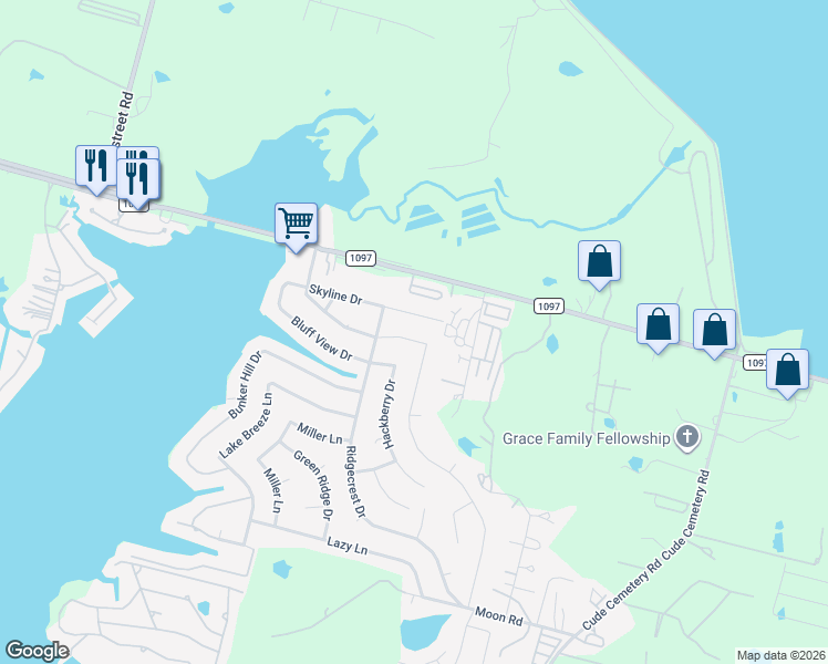 map of restaurants, bars, coffee shops, grocery stores, and more near 12750 Lake Conroe Hills Drive in Willis
