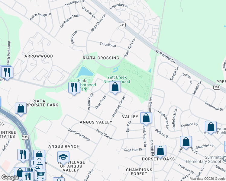 map of restaurants, bars, coffee shops, grocery stores, and more near 5300 Maverick Drive in Austin