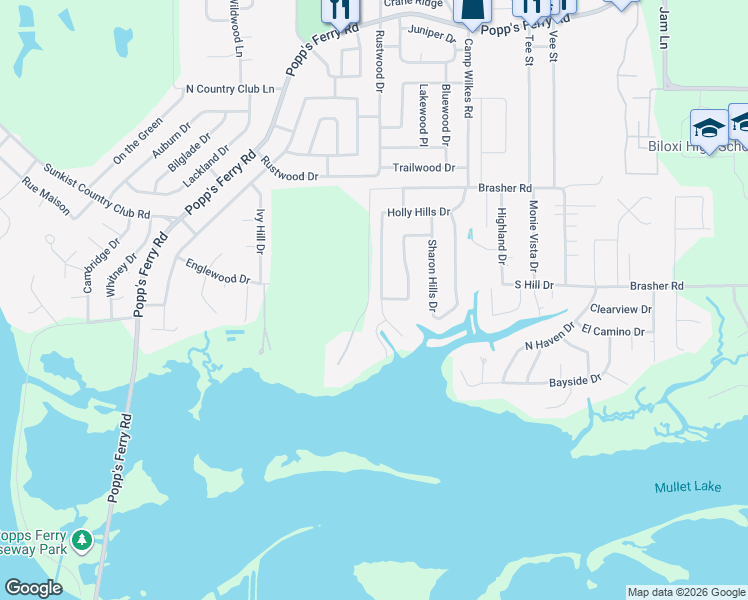map of restaurants, bars, coffee shops, grocery stores, and more near 721 Holly Hills Drive in Biloxi