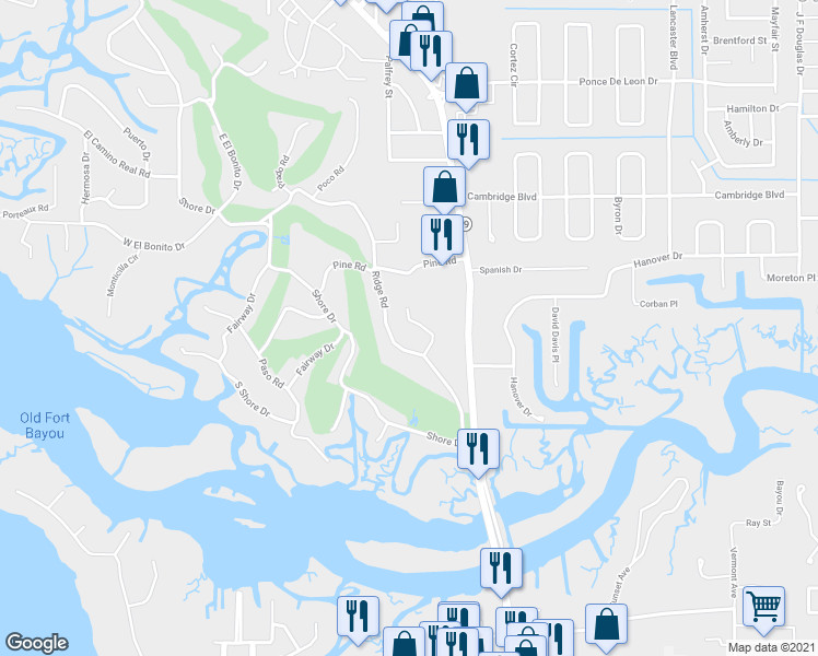 map of restaurants, bars, coffee shops, grocery stores, and more near 5917 Cedar Road in Ocean Springs