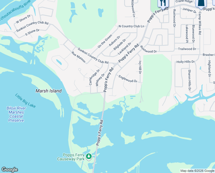map of restaurants, bars, coffee shops, grocery stores, and more near 2250 Baywood Drive in Biloxi