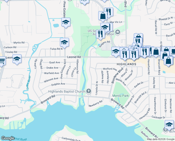 map of restaurants, bars, coffee shops, grocery stores, and more near 10578 Rutgers Road in Jacksonville