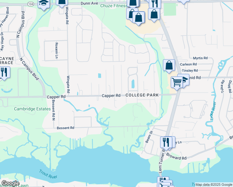 map of restaurants, bars, coffee shops, grocery stores, and more near 3442 Capper Road in Jacksonville