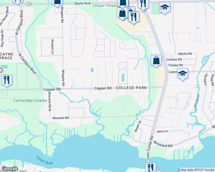 map of restaurants, bars, coffee shops, grocery stores, and more near 3442 Capper Road in Jacksonville