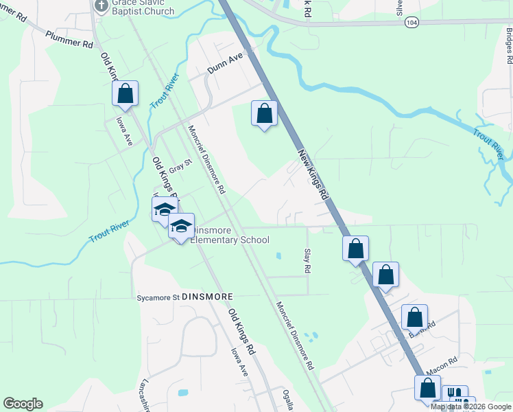 map of restaurants, bars, coffee shops, grocery stores, and more near 10569 Moncrief Dinsmore Road in Jacksonville