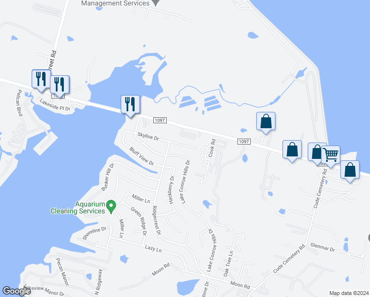 map of restaurants, bars, coffee shops, grocery stores, and more near 13049 Skyline Drive in Willis