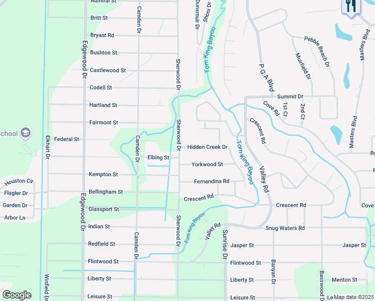 map of restaurants, bars, coffee shops, grocery stores, and more near 2663 Hidden Creek Drive in Navarre