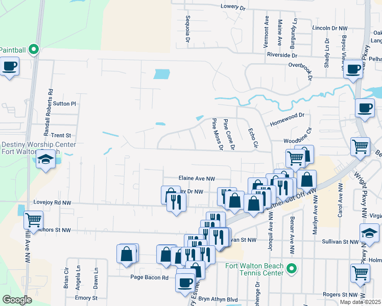 map of restaurants, bars, coffee shops, grocery stores, and more near 261 Echo Circle in Fort Walton Beach