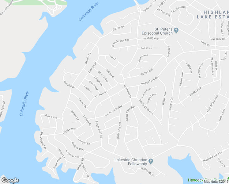 map of restaurants, bars, coffee shops, grocery stores, and more near 21512 Boggy Ford Road in Lago Vista