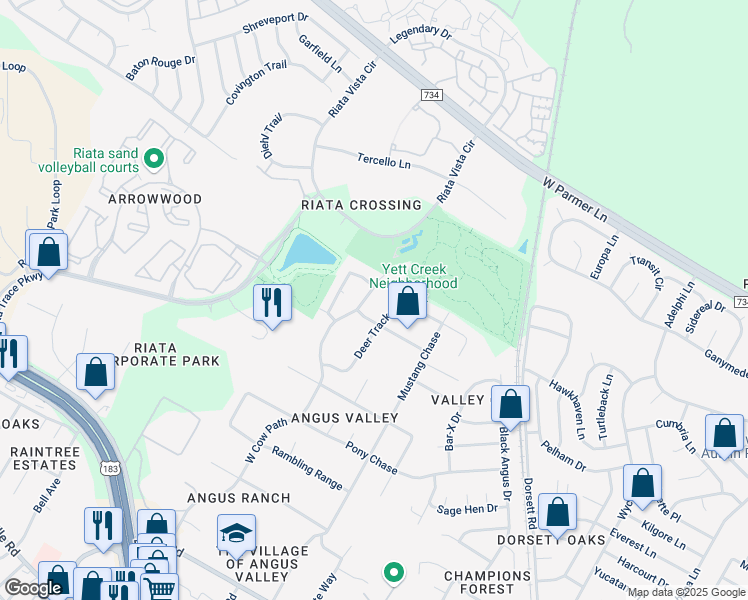 map of restaurants, bars, coffee shops, grocery stores, and more near 12311 West Cow Path in Austin