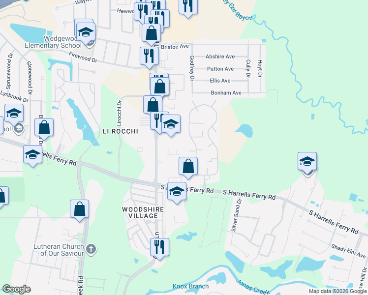 map of restaurants, bars, coffee shops, grocery stores, and more near 56 West Saint Dean Drive in Baton Rouge