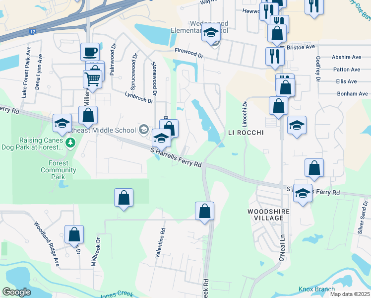 map of restaurants, bars, coffee shops, grocery stores, and more near 2601 Shadowbrook Drive in Baton Rouge