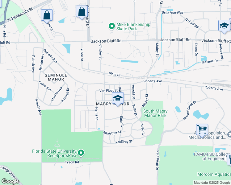 map of restaurants, bars, coffee shops, grocery stores, and more near 2814 Ridgeway Street in Tallahassee