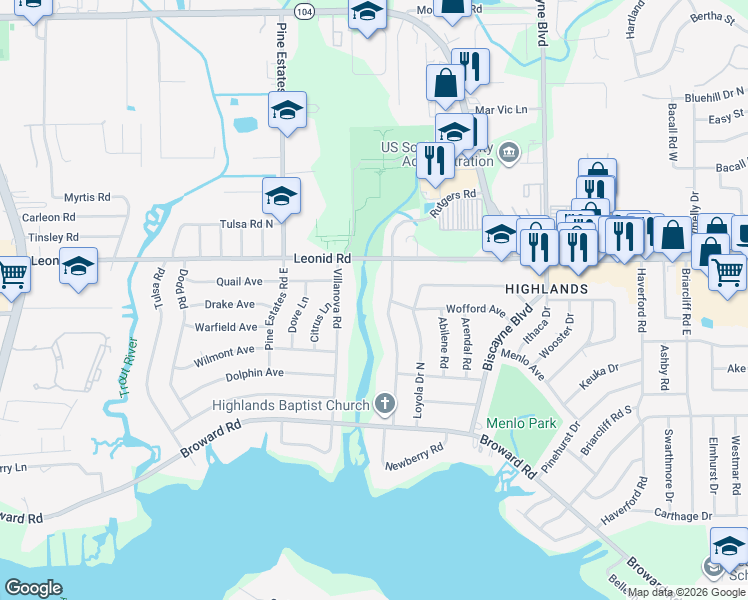 map of restaurants, bars, coffee shops, grocery stores, and more near 10622 Rutgers Road in Jacksonville