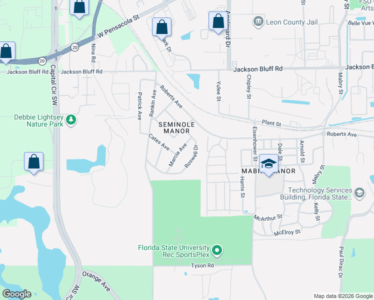 map of restaurants, bars, coffee shops, grocery stores, and more near 1564 Marcia Avenue in Tallahassee