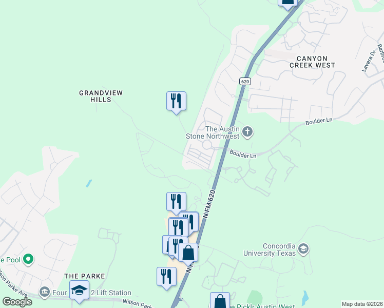 map of restaurants, bars, coffee shops, grocery stores, and more near 12004 Versante Circle in Austin